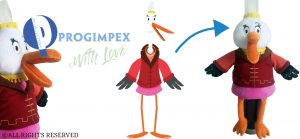 Pluche handpop Ooievaar, Progimpex Pluche knuffel laten maken