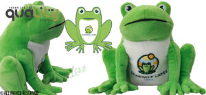 Pluche knuffels op maat, Kikker met geborduurd logo, Progimpex